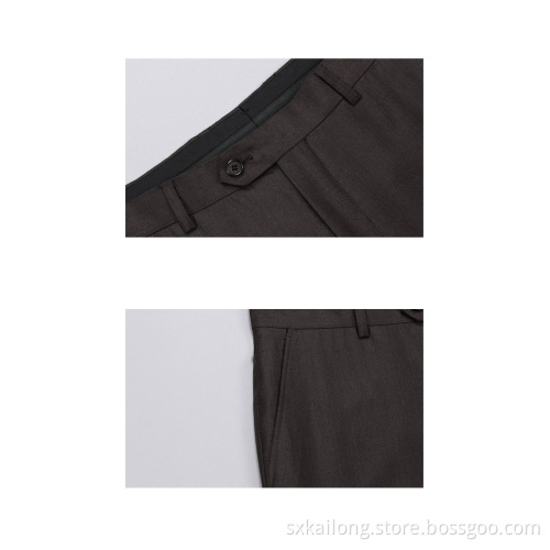 Solid Brown 100% Wool Men's Pants Suit Pants